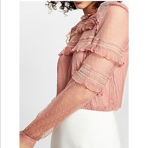 Express pieced lace long sleeve blouse